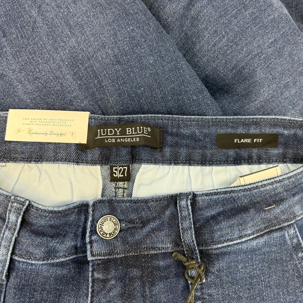 Judy Blue Jeans Women's 5/27 Dark Blue Uptown Funk Patch Pocket Flare NWT - Picture 7 of 15